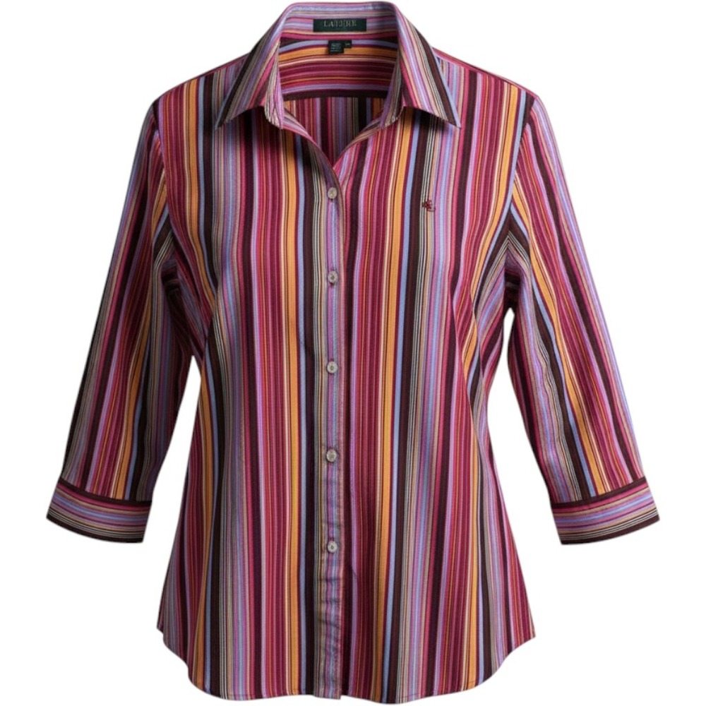 Lauren Ralph Lauren Petite Striped Button Down Shirt Pink Multi Cotton P/L